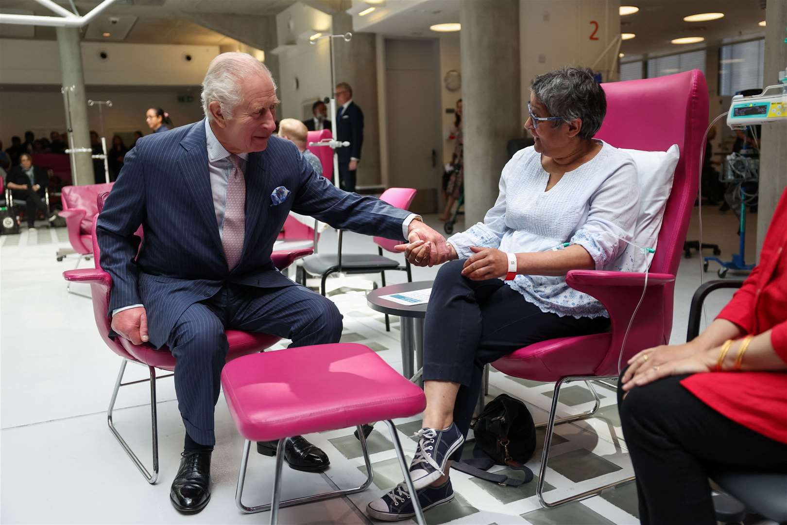 Charles, patron of Cancer Research UK and Macmillan Cancer Support, met patients during a recent visit to University College Hospital Macmillan Cancer Centre (Suzanne Plunkett/PA)