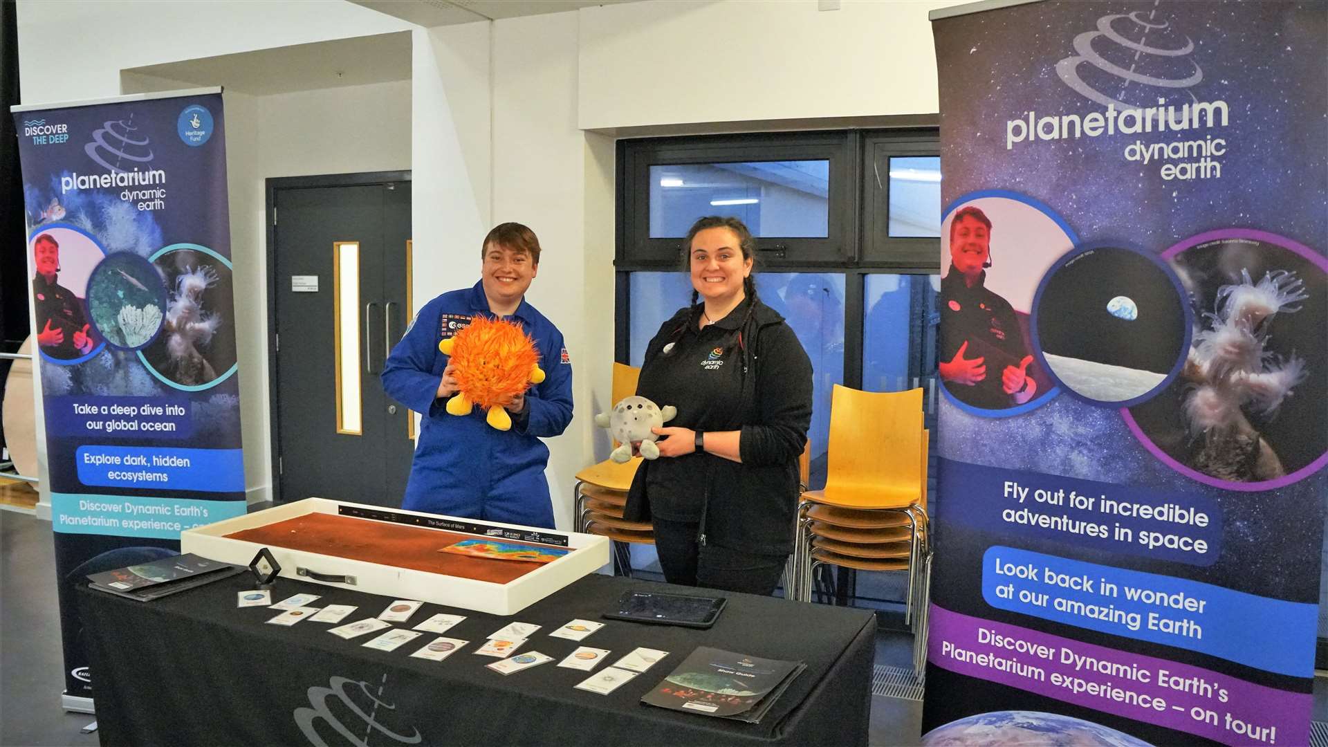 James Fawcett, left, and Toni Newell from Dynamic Earth talked about the planetarium space shows they host. Picture: DGS