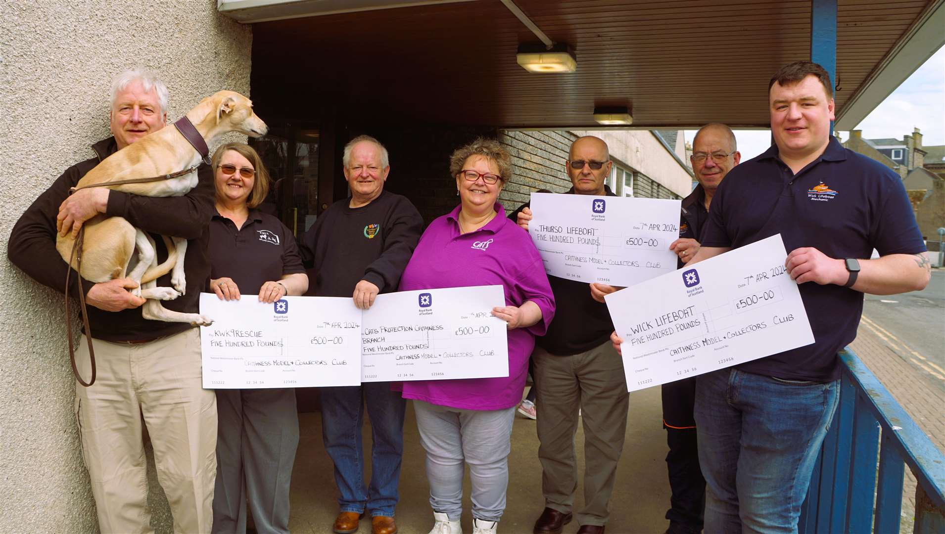 Caithness Model Club handover of cheques together with charity representatives. Picture: DGS