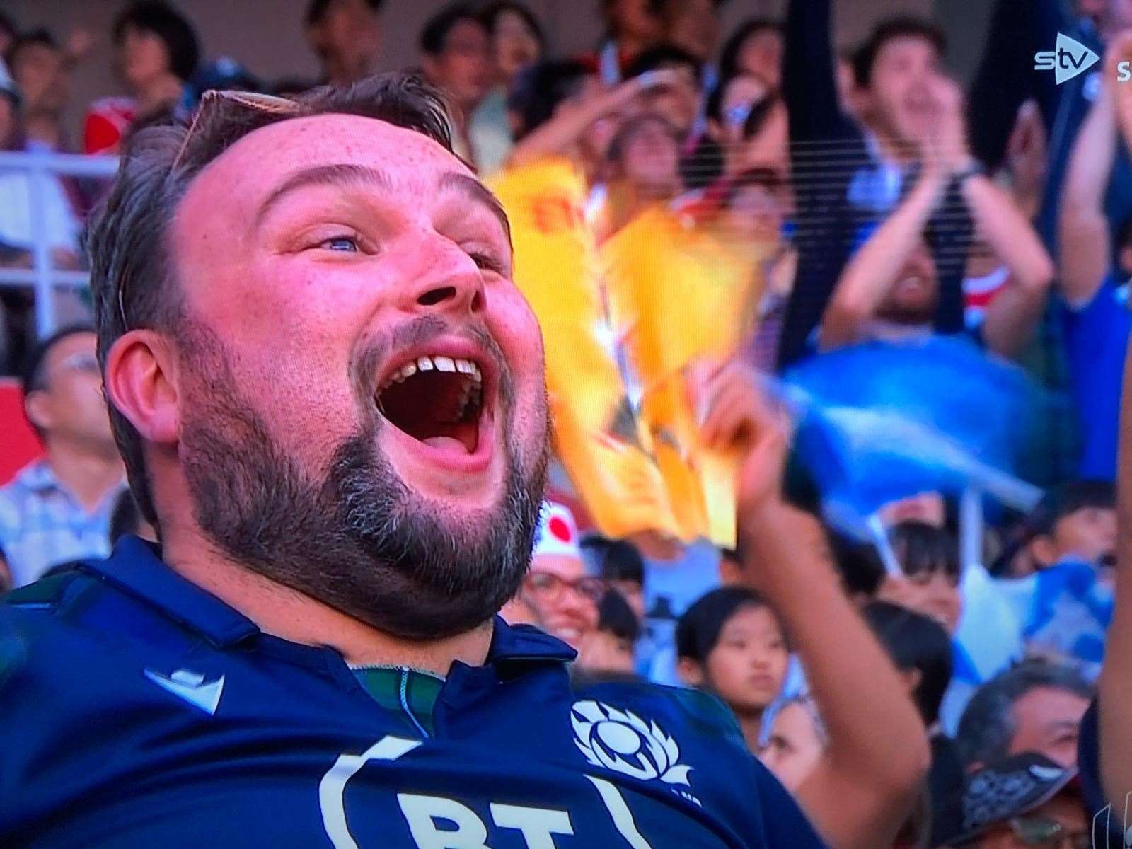 Come on Scotland! TV viewers saw Dale Coghill show his passionate support for the team.