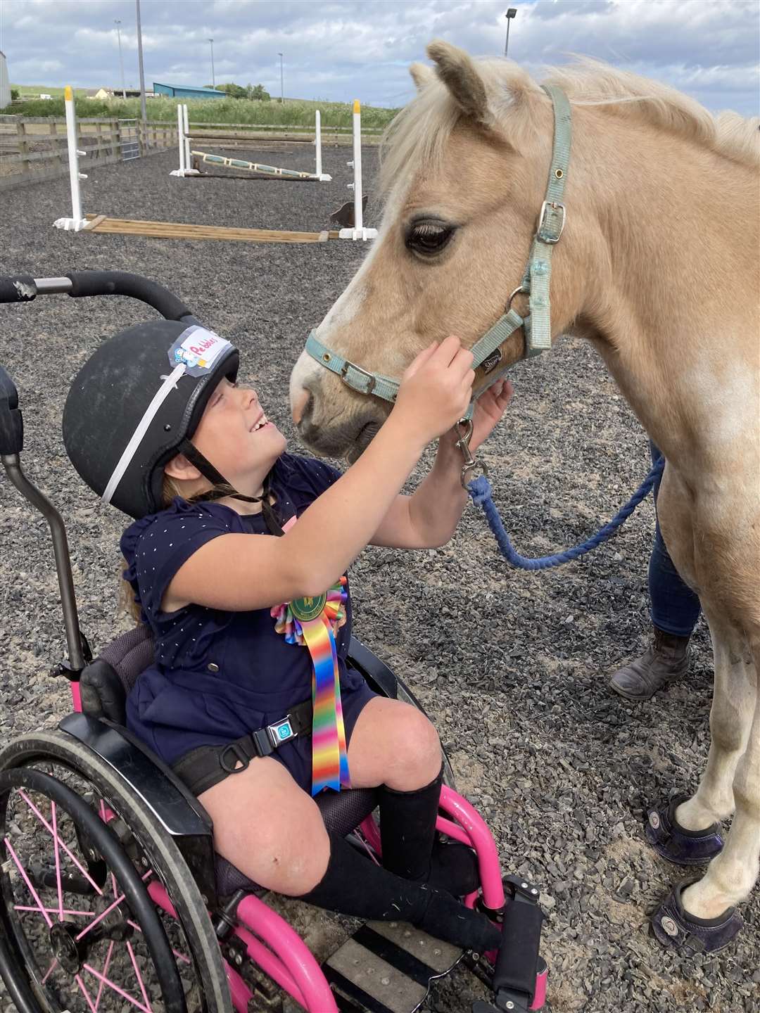 Pebbles Sawyer delighted to meet up with Wren again at the local Riding for the Disabled group base in Halkirk.