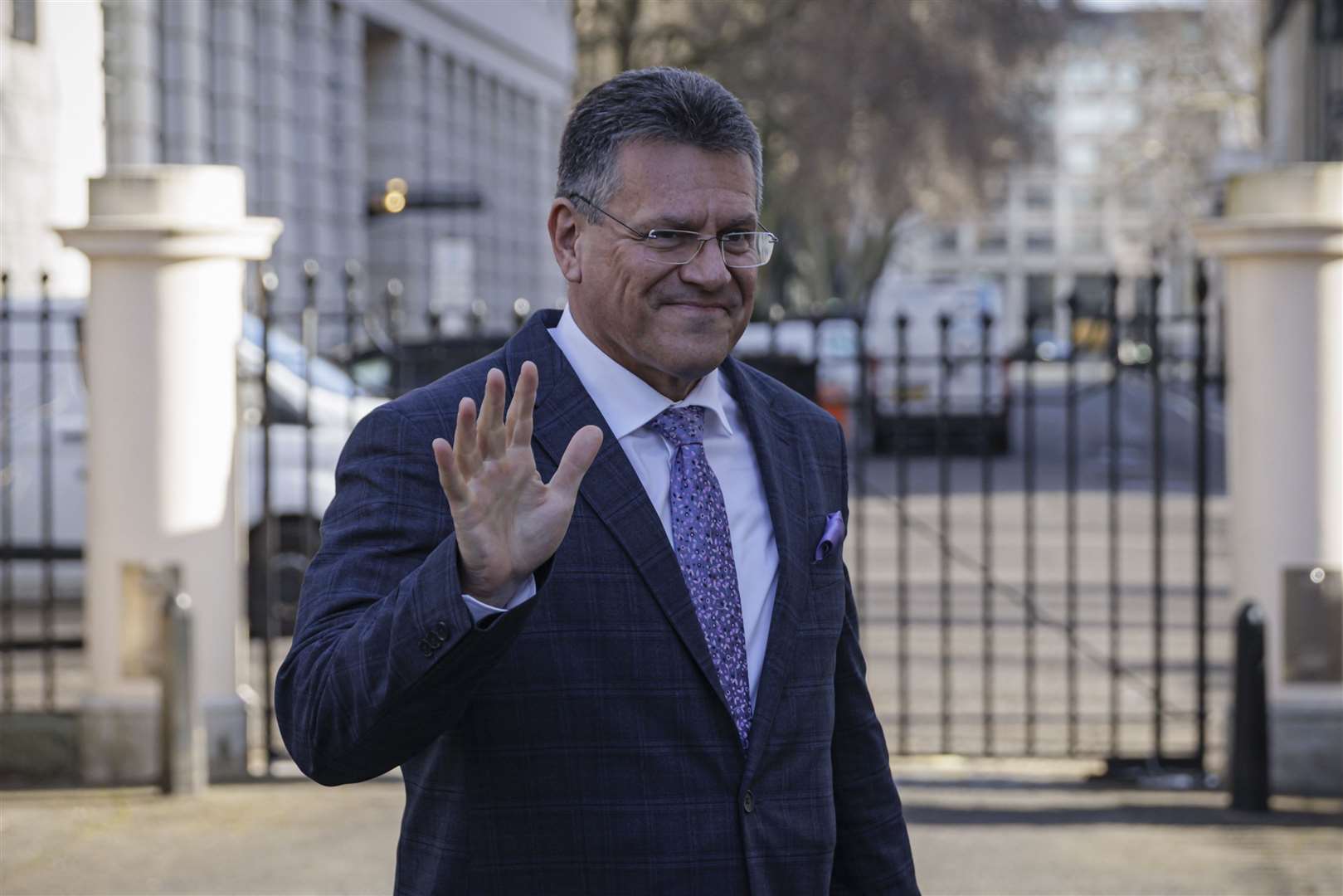 European Commission vice-president Maros Sefcovic arrives for talks will set out Brussels’ response (Rob Pinney/PA)