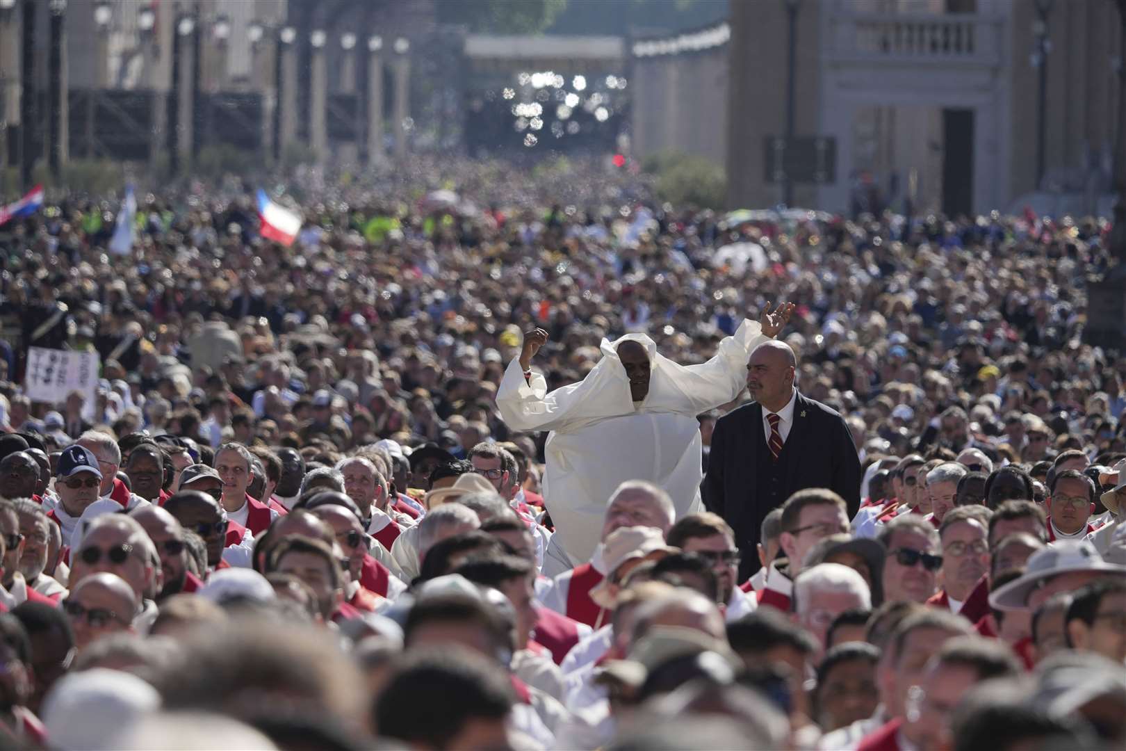 Faithful gathered during the funeral of Pope Francis in St Peter’s Square (AP Photo/Alessandra Tarantino)