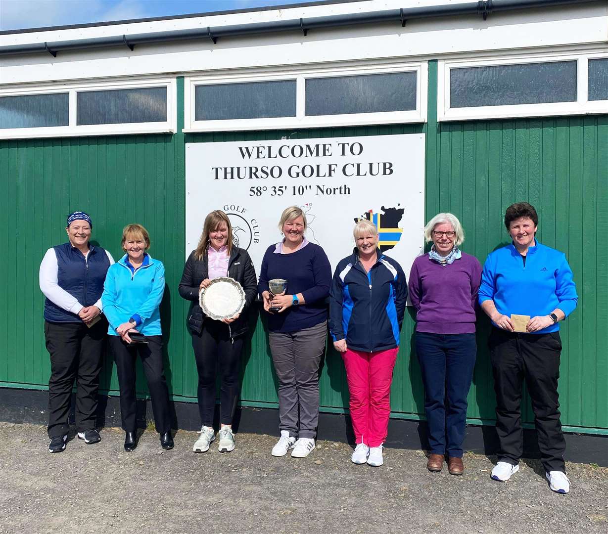 From left: Hilary Geddes, Alison Ross, Rachel Durrand, Laura Durrand, Pauline Craig, Fiona McLeod and Dee Macangus after the Navcommsta Open at Thurso.