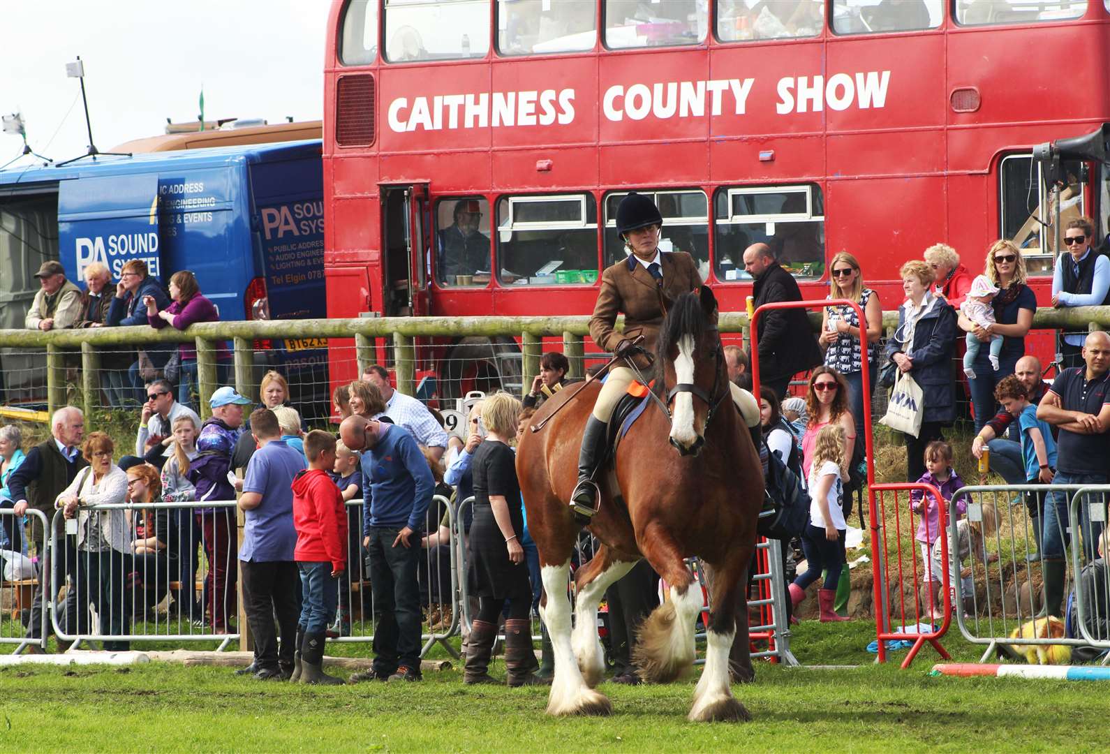 Jacqueline Munro riding her Clydesdale, Prince William of Aikers, at the last County Show in 2019. Picture: Alan Hendry