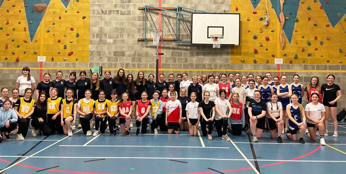 All the teams that took part in the S1 netball festival in Stromness.