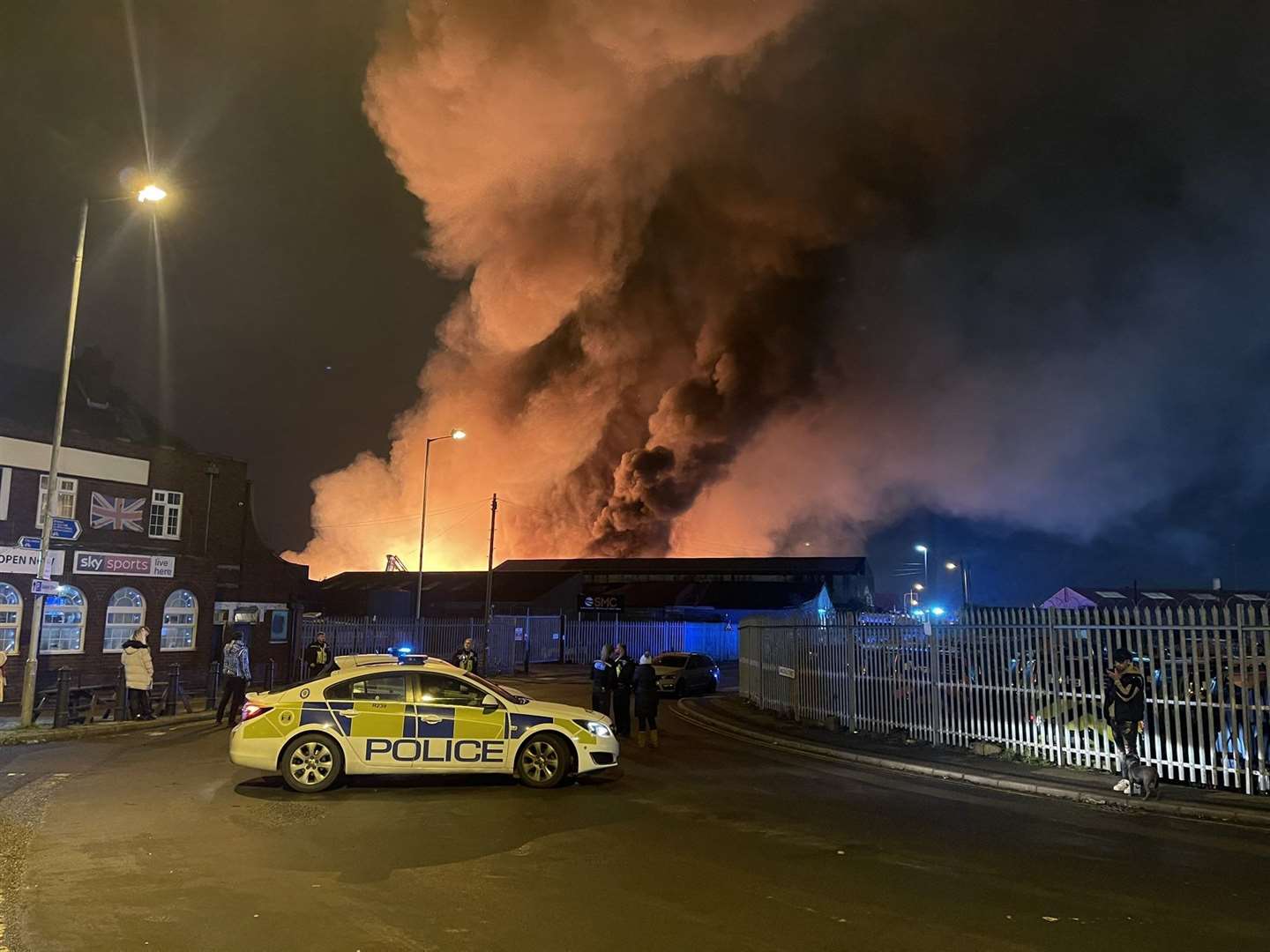 The view of the fire from Lower Walsall Street, Wolverhampton, near the Harp Inn (Nathan Fletcher/PA))