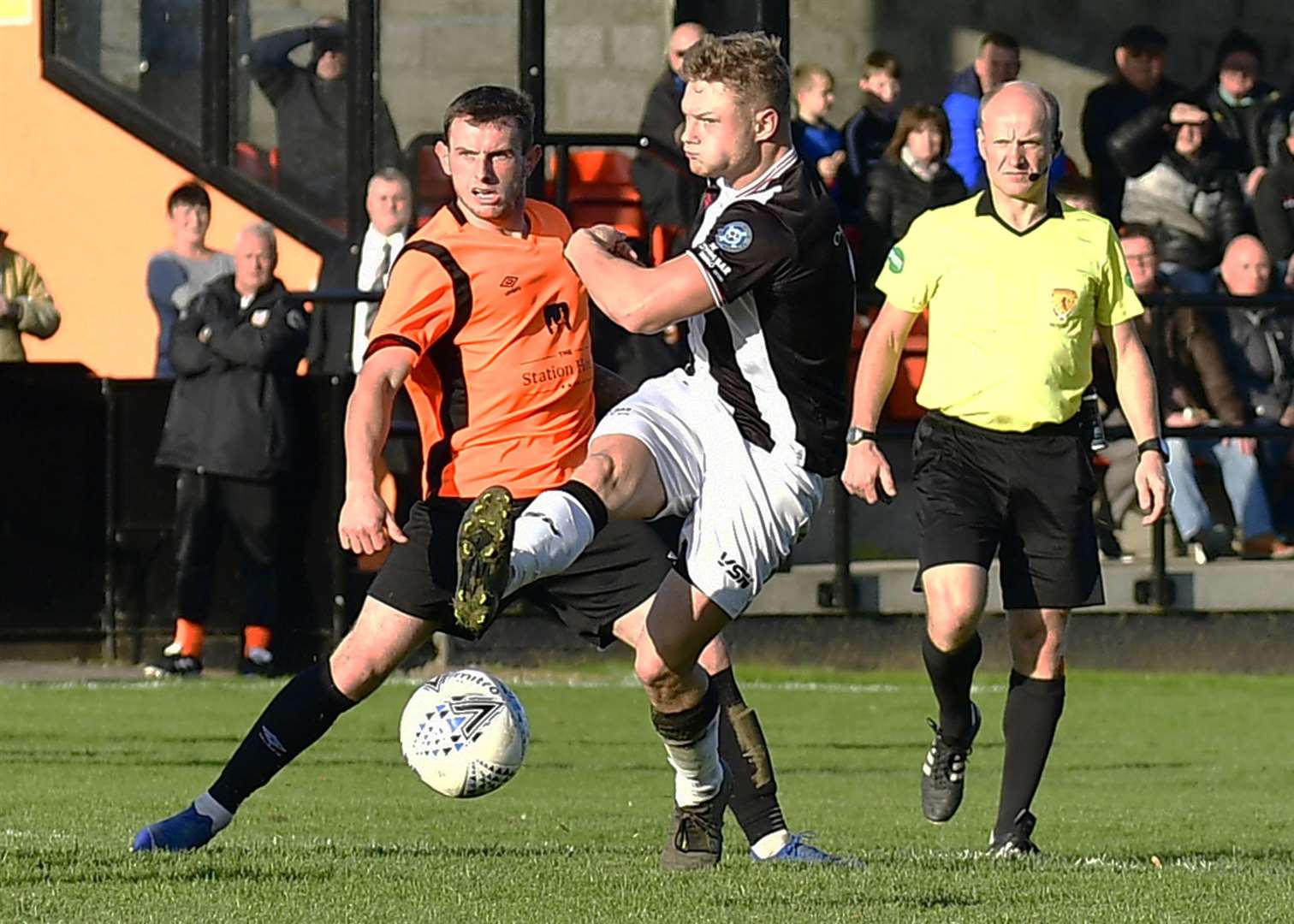 Rothes versus Wick Academy at Mackessack Park in October 2019, with Jack Halliday making a clearance. The return fixture with the Speysiders was one of six Wick home games that had to be scrapped when the season ended prematurely. Picture: Mel Roger