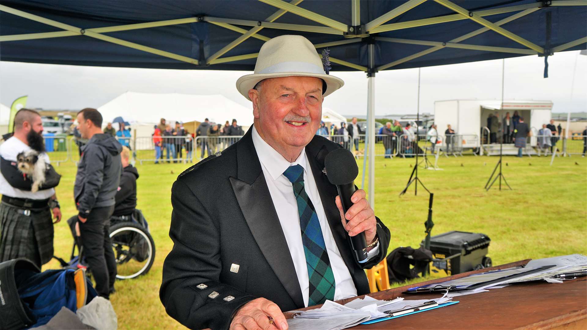 Willie Mackay in his role of compere at the Mey Highland Games in 2022. Picture: DGS