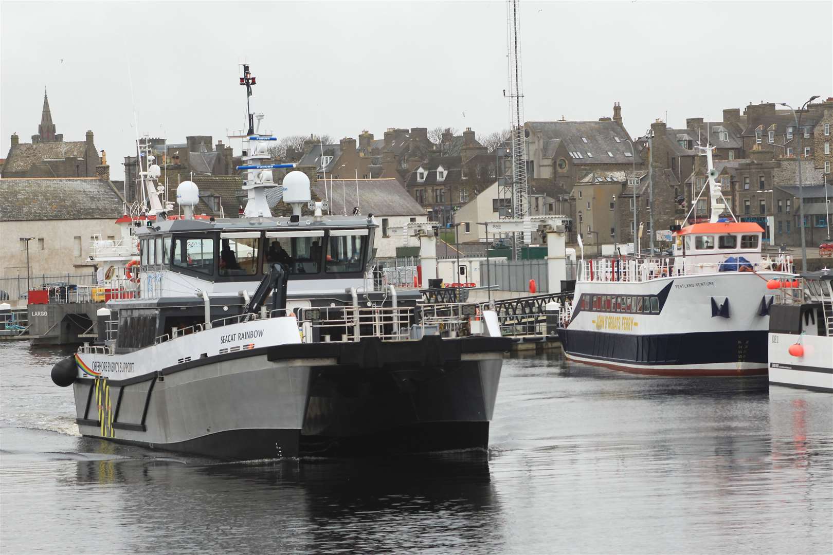 The crew transfer vessel taking the Labour politicians for a tour of the Beatrice offshore wind farm. Picture: Alan Hendry