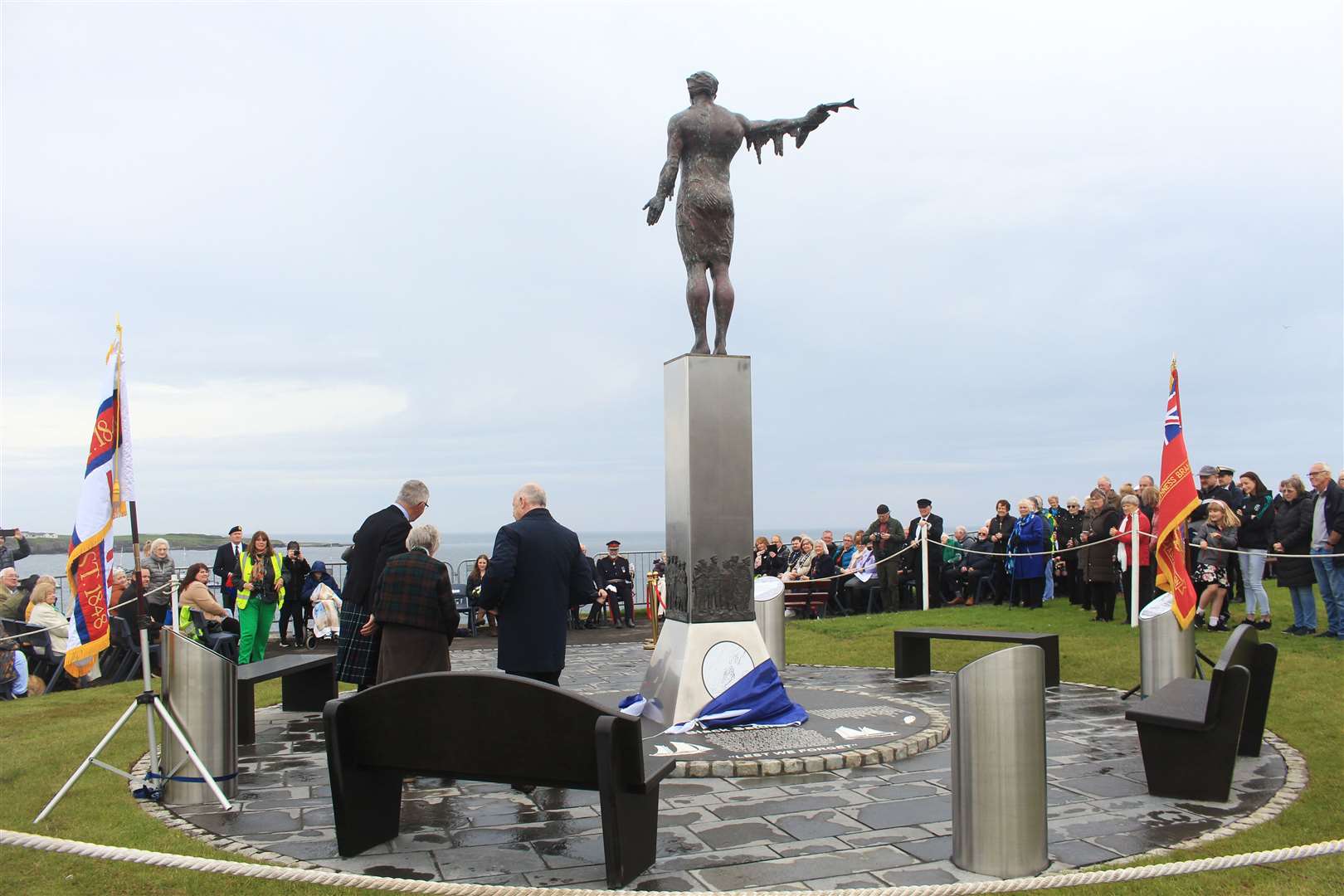 The Seafarers Memorial after the unveiling was carried out by Isobel Leask, who had made a generous donation to the project. Picture: Alan Hendry