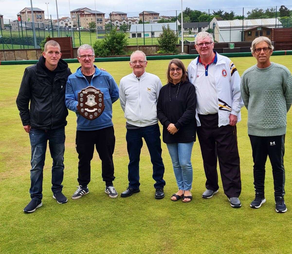 Highland Triples winners (from left) Ronnie Bain Jnr, David Manson and Ronnie Bain Snr with runners up Julie Knapp, Douglas Morrison and Peter Knapp.