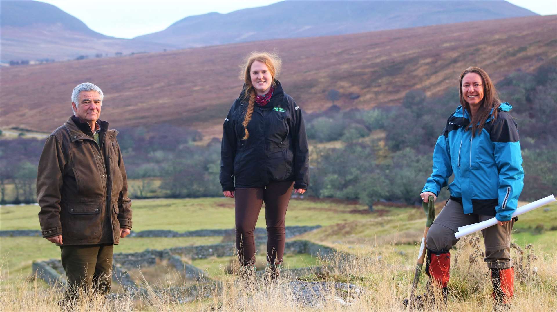 From left: Dornoch Farmer Ken Greenland, Helen Webb, Woodland Officer from Scottish Forestry, Sarah Toulson of Cawdor Forestr