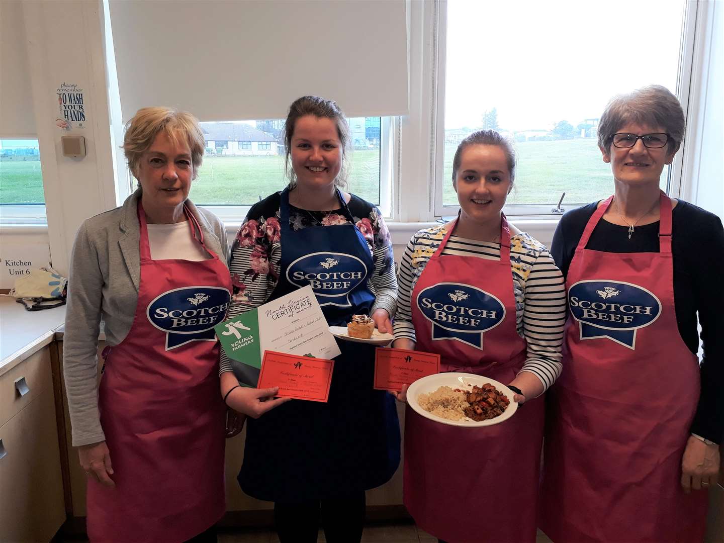 The winning team from Sandwick with the judges. From left: Anne Frew (judge), Rachel Isbister, Jessica Rendall and Helen Campbell (judge).