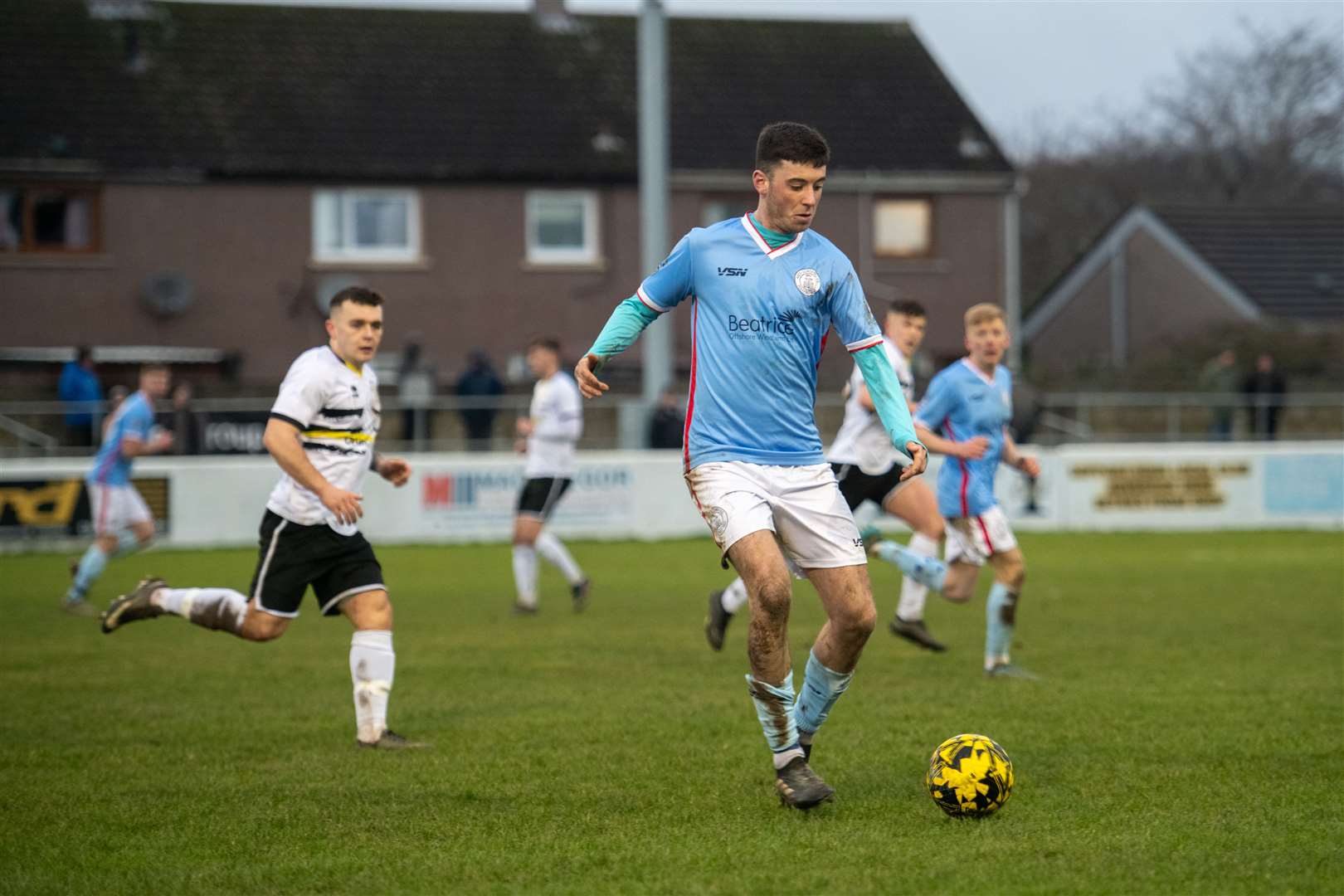 Wick Academy's Kyle Henderson on the ball during the defeat to Clachnacuddin at Grant Street Park. Picture: Callum Mackay
