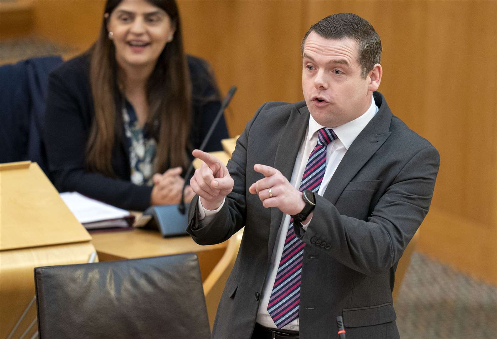 Scottish Conservative leader Douglas Ross challenged Mr Yousaf on the make-up of his Government (Jane Barlow/PA)
