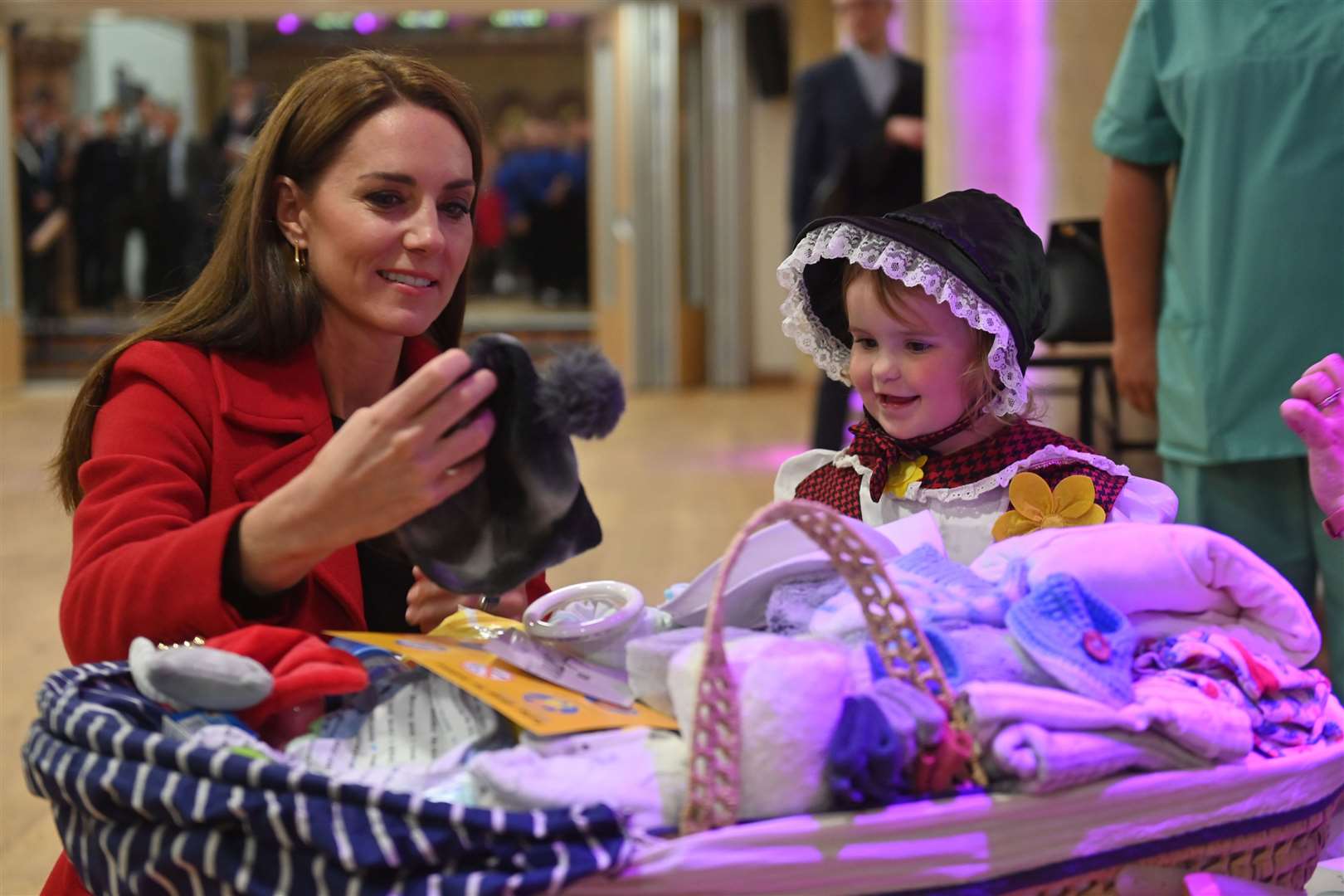 Footage of Kate and William’s visit to St Thomas Church in Swansea, where the Princess met two-year-old, Charlotte Bunting, is featured in the Christmas broadcast (Geoff Pugh/Daily Telegraph/PA)