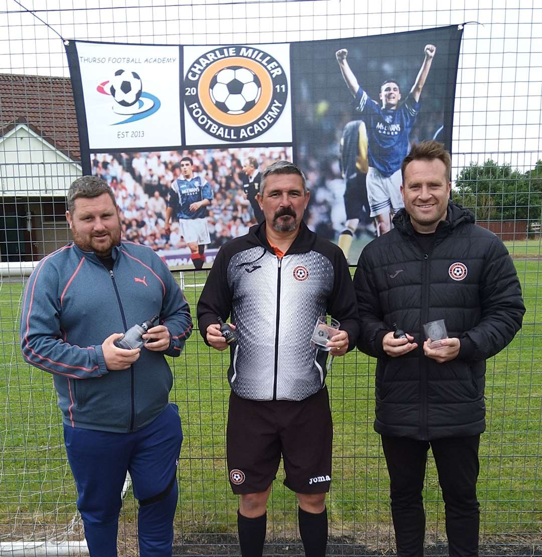 Charlie Miller with coaches John McFaulds (left) and Rab Wyatt during their training camp in Thurso.