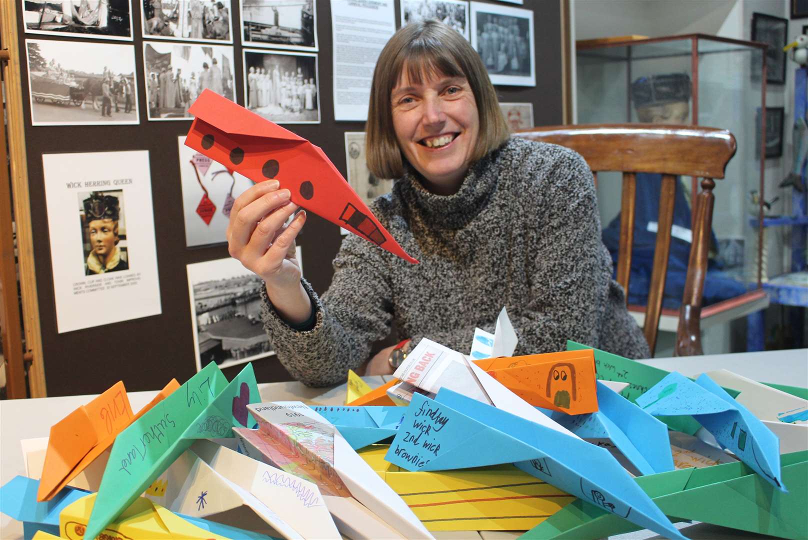 Joanne at Wick Heritage Museum where she held a special paper aeroplane workshop. Picture: Alan Hendry