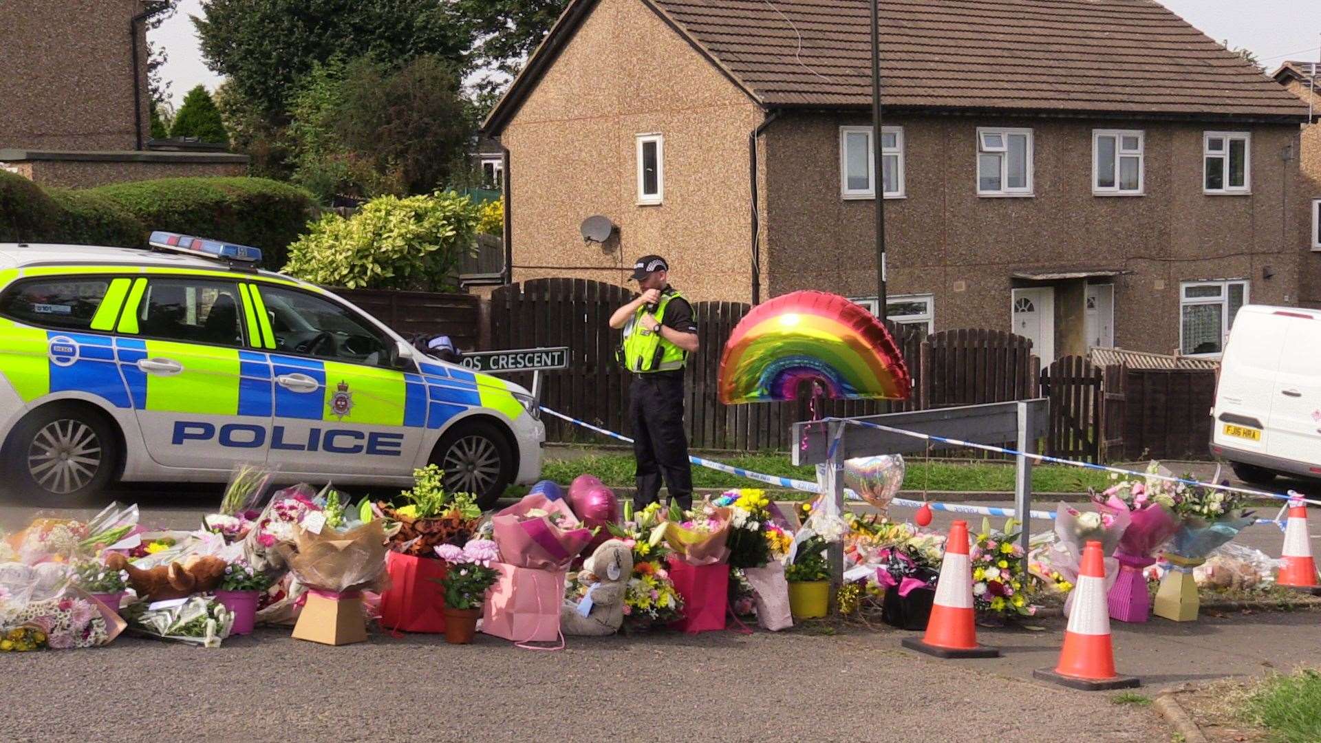Flowers near to the scene of the murders in Chandos Crescent, Killamarsh (PA)