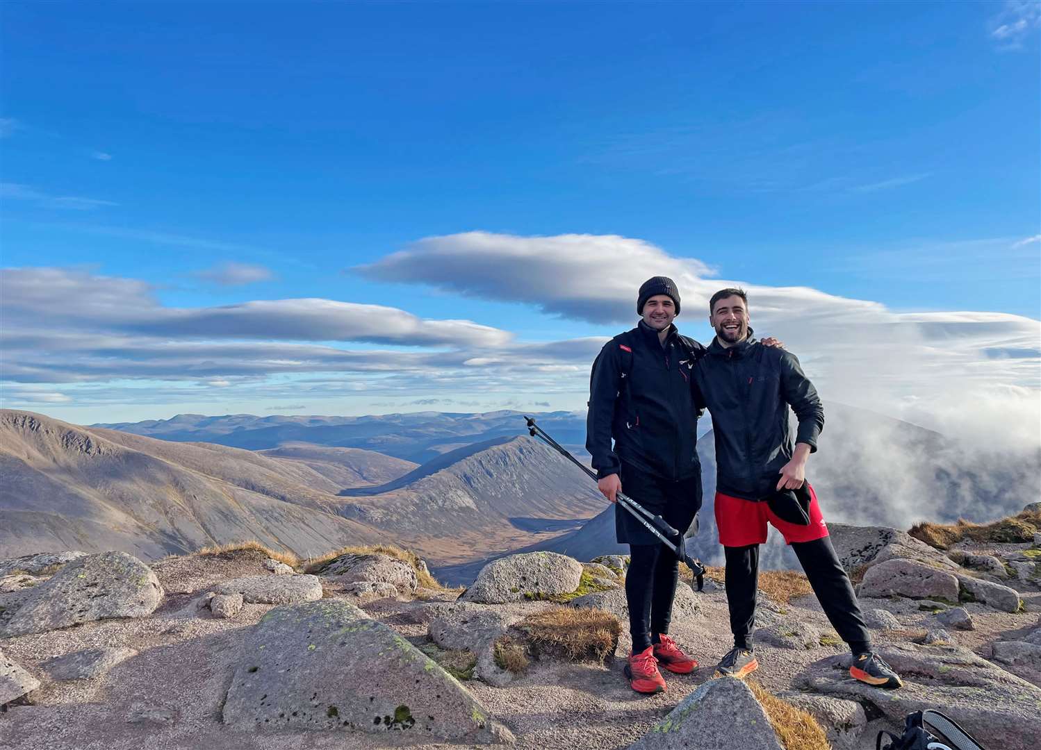 Saleem Bremner and Callum Musgrave on top of Ben Macdui, one of the seven Munros they climbed in one day.
