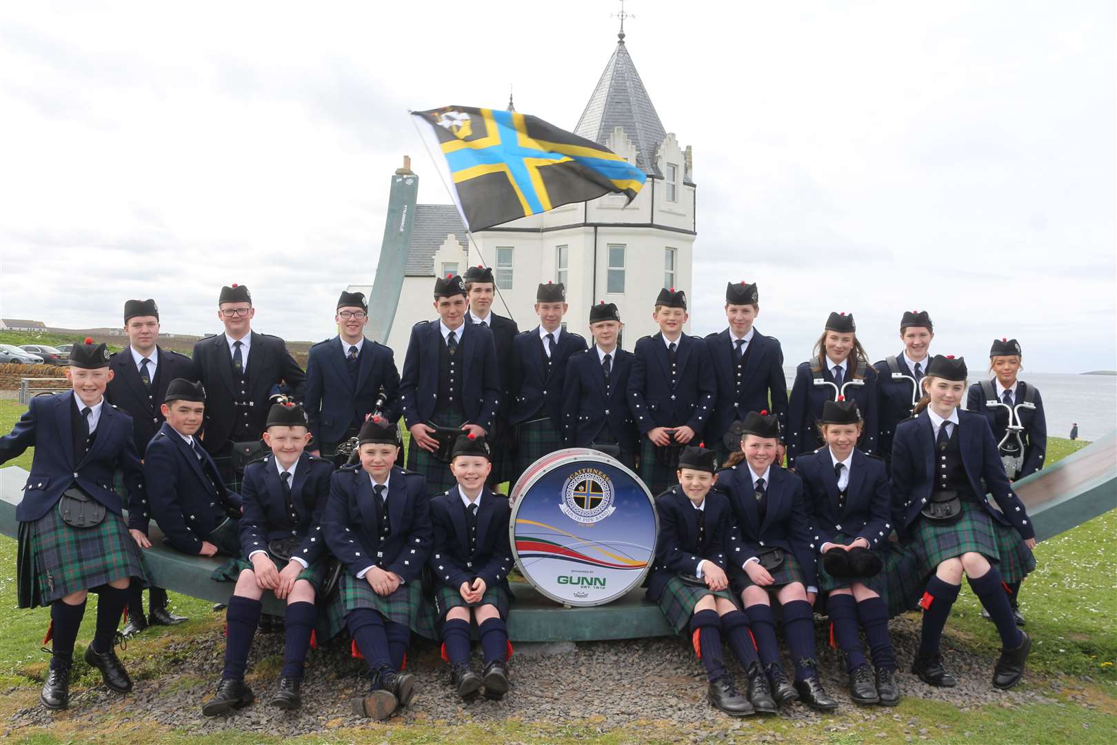 Caithness Youth Pipe Band at John O'Groats, ahead of their trip to the first Edinburgh Tartan Parade. Picture: Eswyl Fell