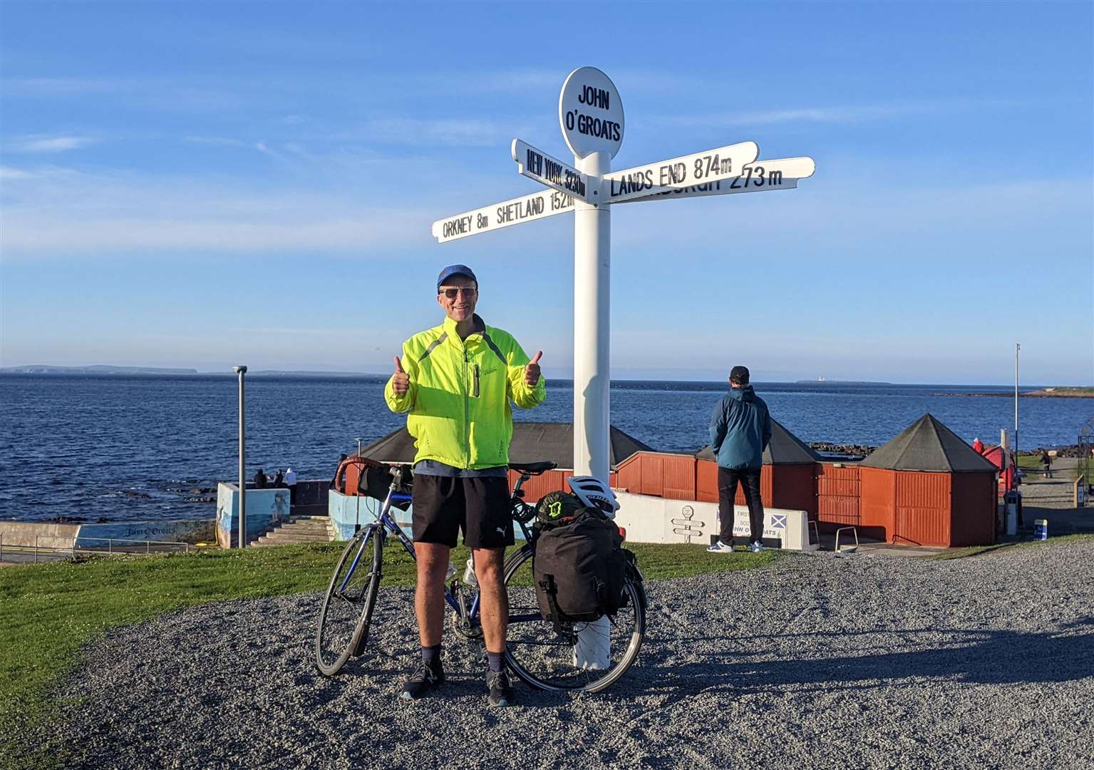 James Graham arriving at John O'Groats at the end of his two-week, 1000-mile cycling challenge.