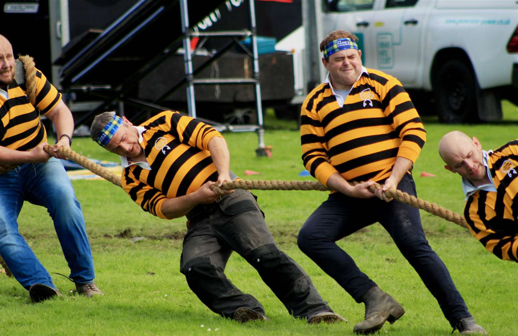 Halkirk tug-of-war team members who were battling it out against their Forss opponents. Picture: Alan Hendry