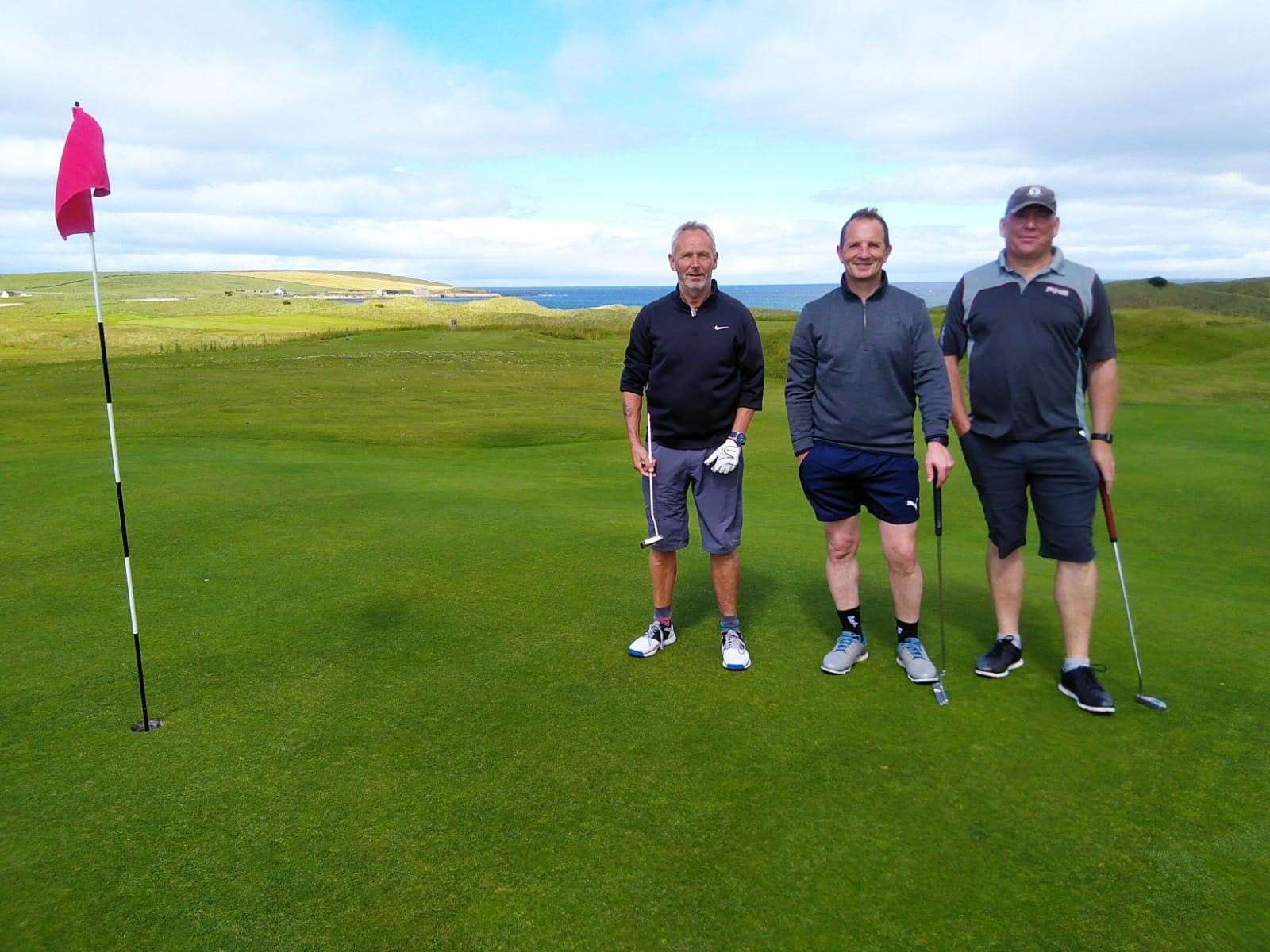 Donald Mowat (left), Andy Bain (centre) and Steve Efemey who played in the Donald Campbell Open at Reay.