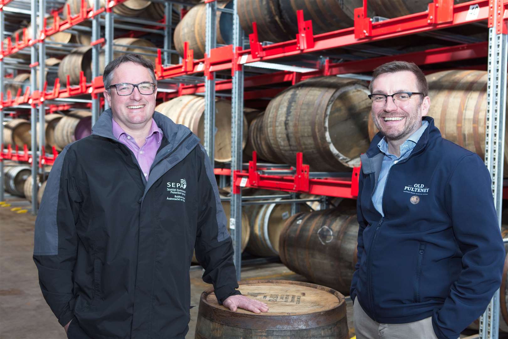 Nathan Critchlow-Watton (left), head of water and planning at SEPA, with Sean Priestley of International Beverage Group, owners of Pulteney Distillery.