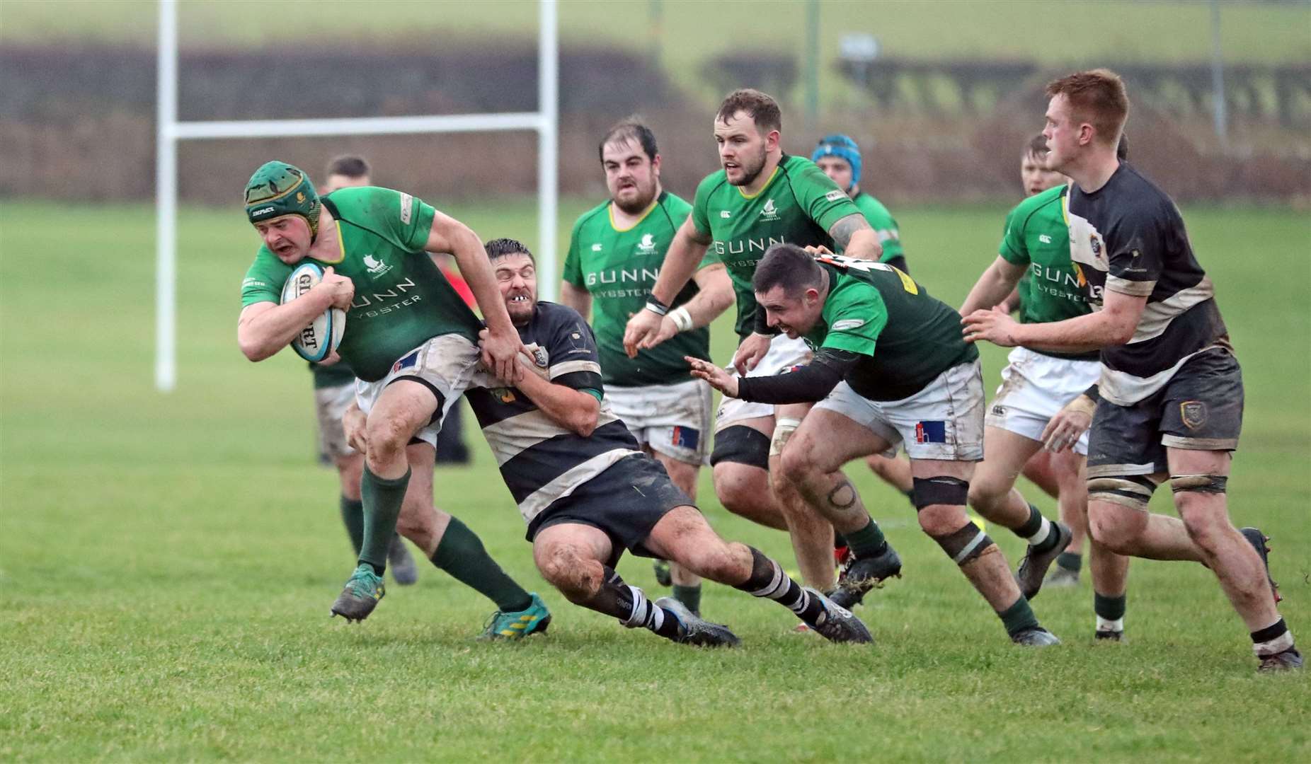 Caithness' Hamish Coghill in action earlier this season. The Greens man was one the Millbank side's two try scorers in last week's 78-10 loss at Howe of Fife. Picture: James Gunn