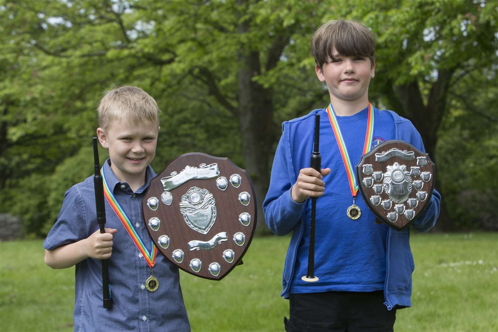 Will Fryer (left), of Latheron, won the Practice Chanter Shield for 10 years and under, while Johnny Bridge, of Miller Academy, received the Practice Chanter Shield for 11 years and over. Picture: Robert MacDonald / Northern Studios