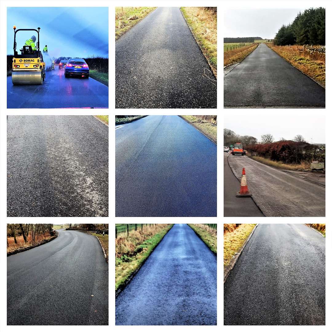 Collage of Caithness roads that Highland Council recently resurfaced.
