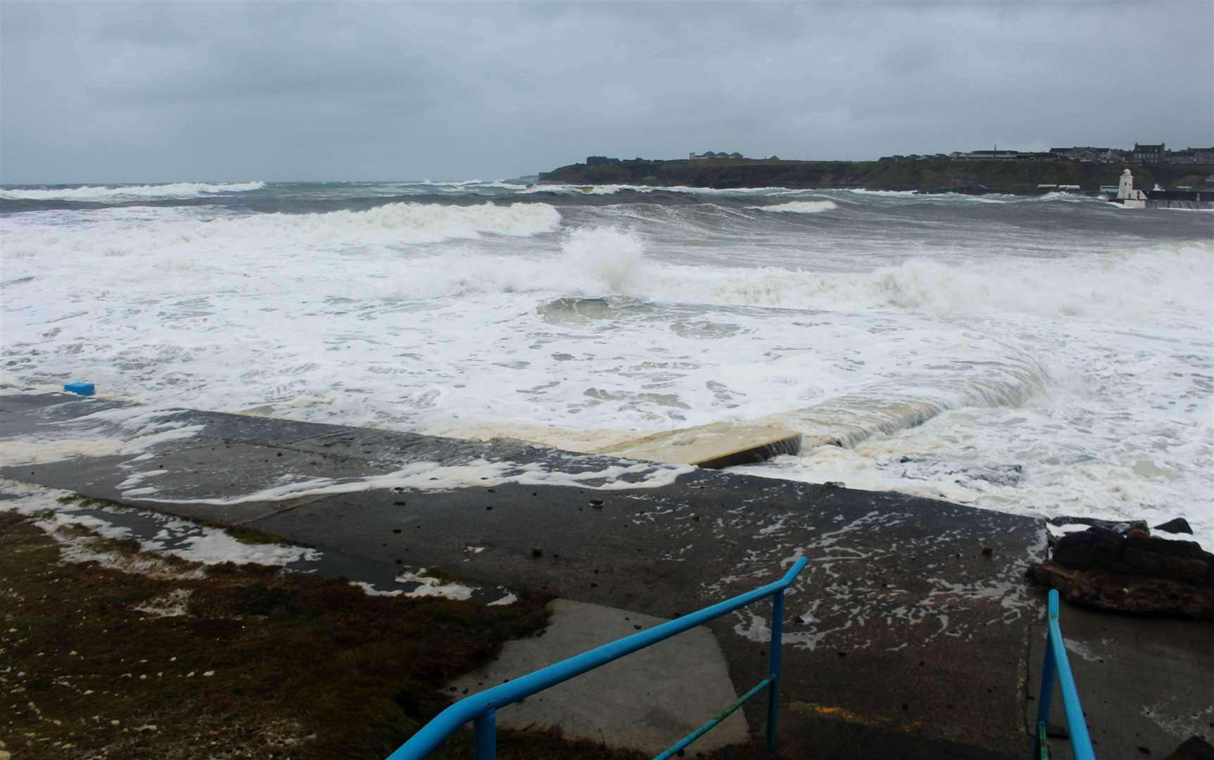 High tide washing over the North Baths. Picture: Alan Hendry
