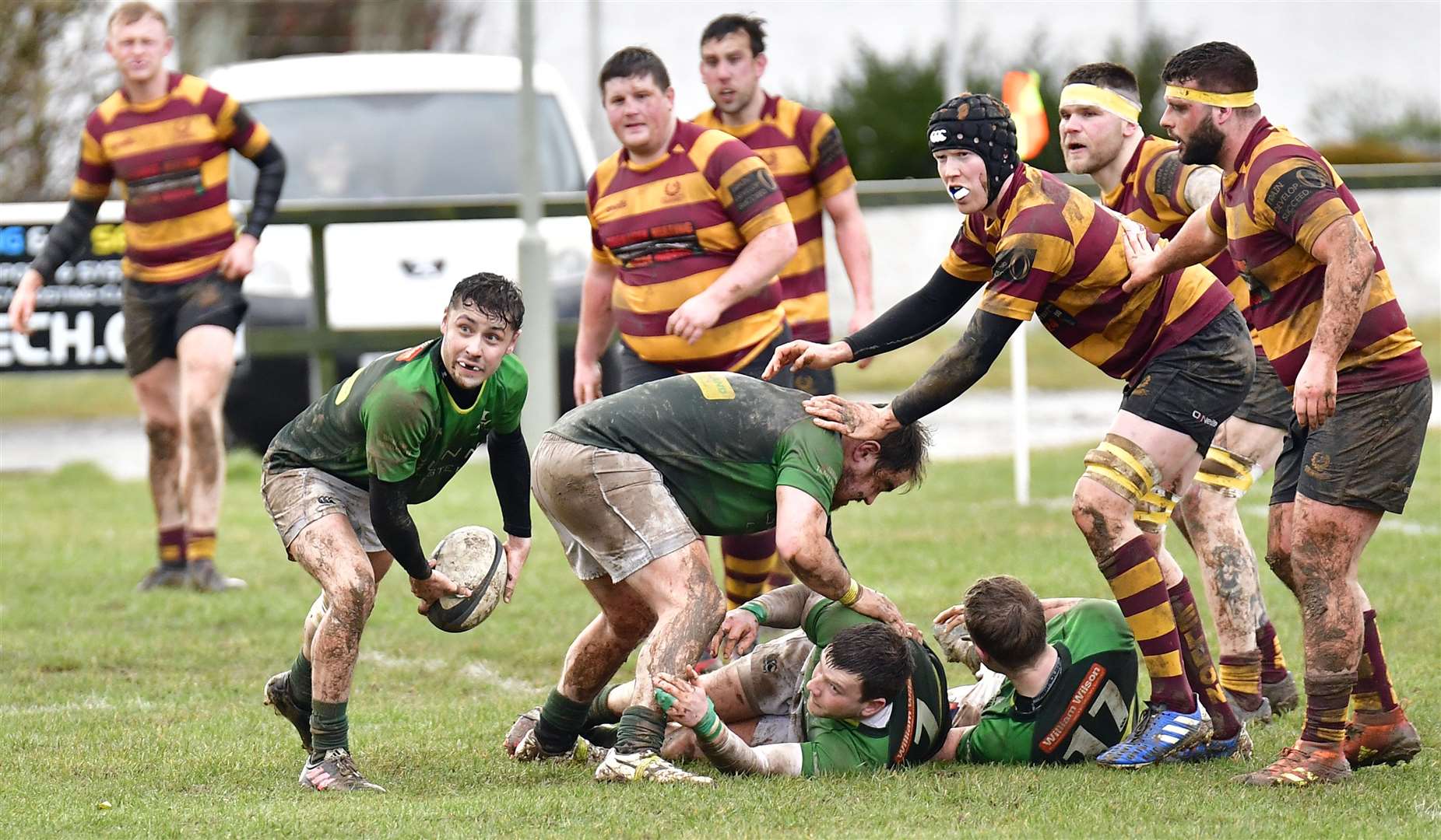 Euan MacDonald passing from scrum for Caithness against Ellon. Picture: Mel Roger