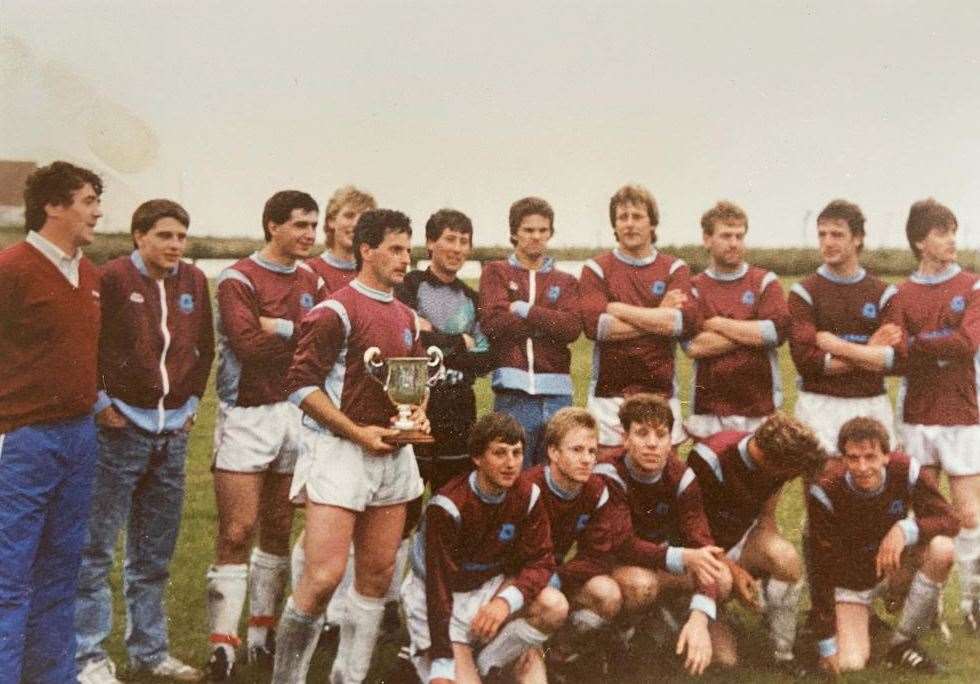 Pentland United celebrating their first county league triumph in 1988.