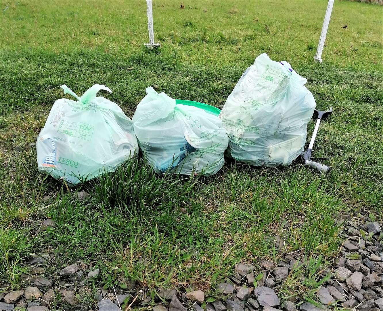 Elinor collected three full bags from the road verges around her home at Achreamie. Picture: Elinor Spencer