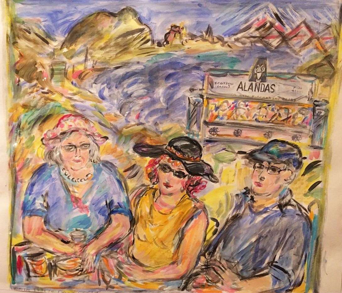 Fionna Carlisle's painting depicting mum Betty with Fionna and her partner, John McGurk, in front of Alandas mobile canteen.