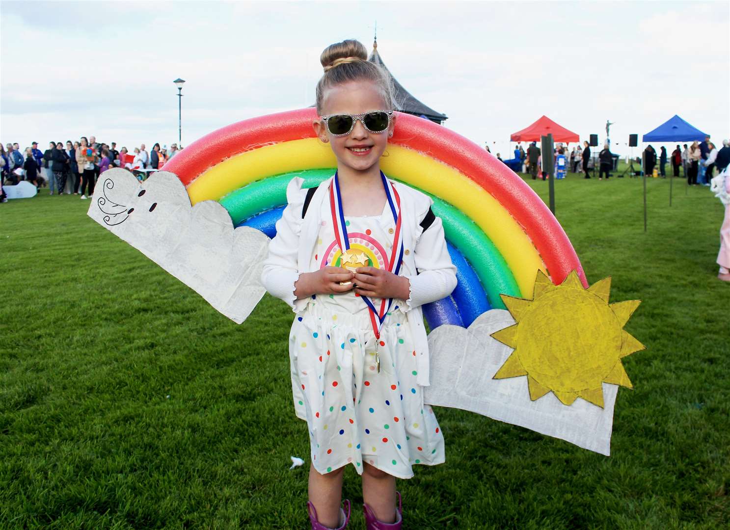 Five-year-old Isabella Henderson took a first prize for her outfit capturing four seasons in one day. Picture: Alan Hendry