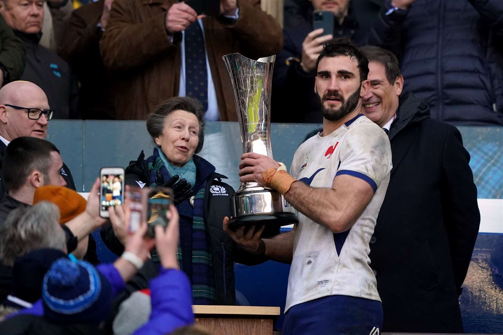 The Princess Royal presented the Auld Alliance Trophy at Murrayfield Stadium on Saturday (Andrew Milligan/PA)