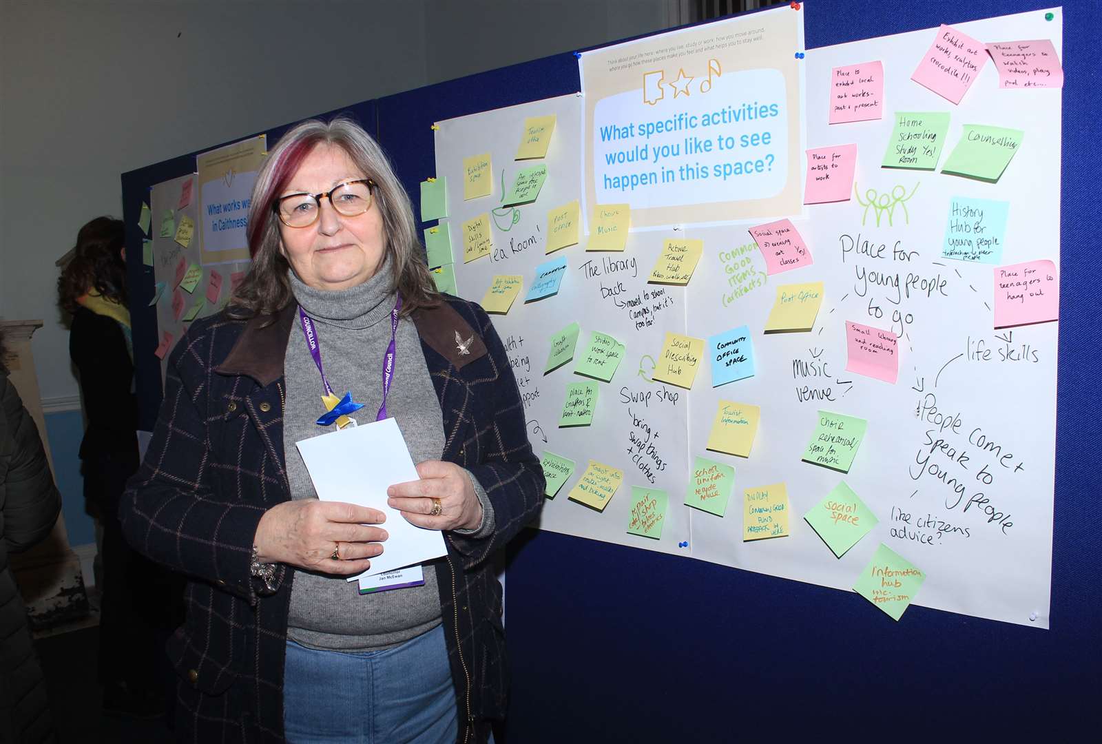 Provost Jan McEwan beside some of the suggestions put forward by Wick residents.