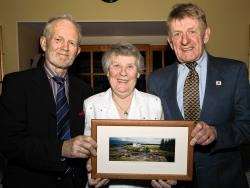 During Caithness Cycling Club’s 50th anniversary celebrations, Alasdair Washington (left), the club’s life president and one of its founder members presents two other founder members, Ian and Marion Marshall, with a framed photograph of the Mill at Wester
