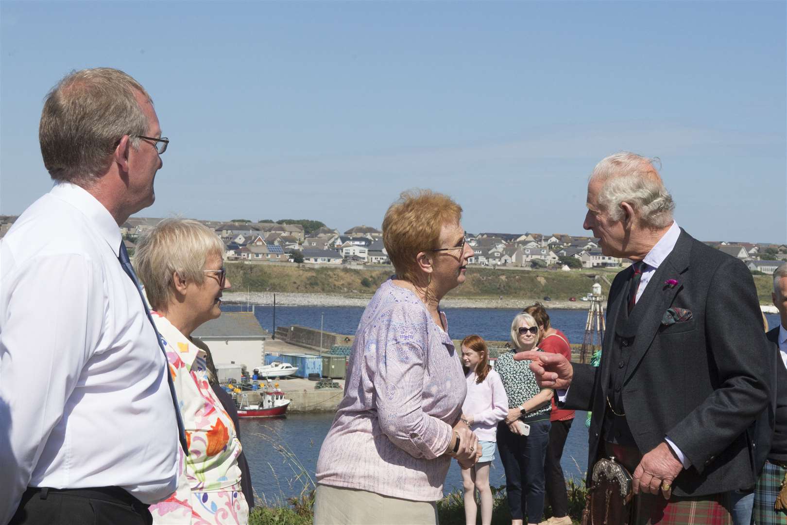 The Duke of Rothesay speaking to Jan Farrington on his arrival at the Healing Hub oxygen therapy centre. Looking on are Yvonne Hendry and Allan Tait of Caithness Voluntary Group. Picture: Robert MacDonald / Northern Studios