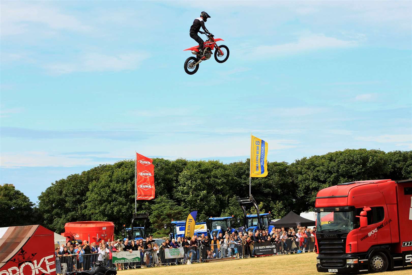 The Broke FMX rider flies close to 40ft in the air. Picture: Alan Hendry