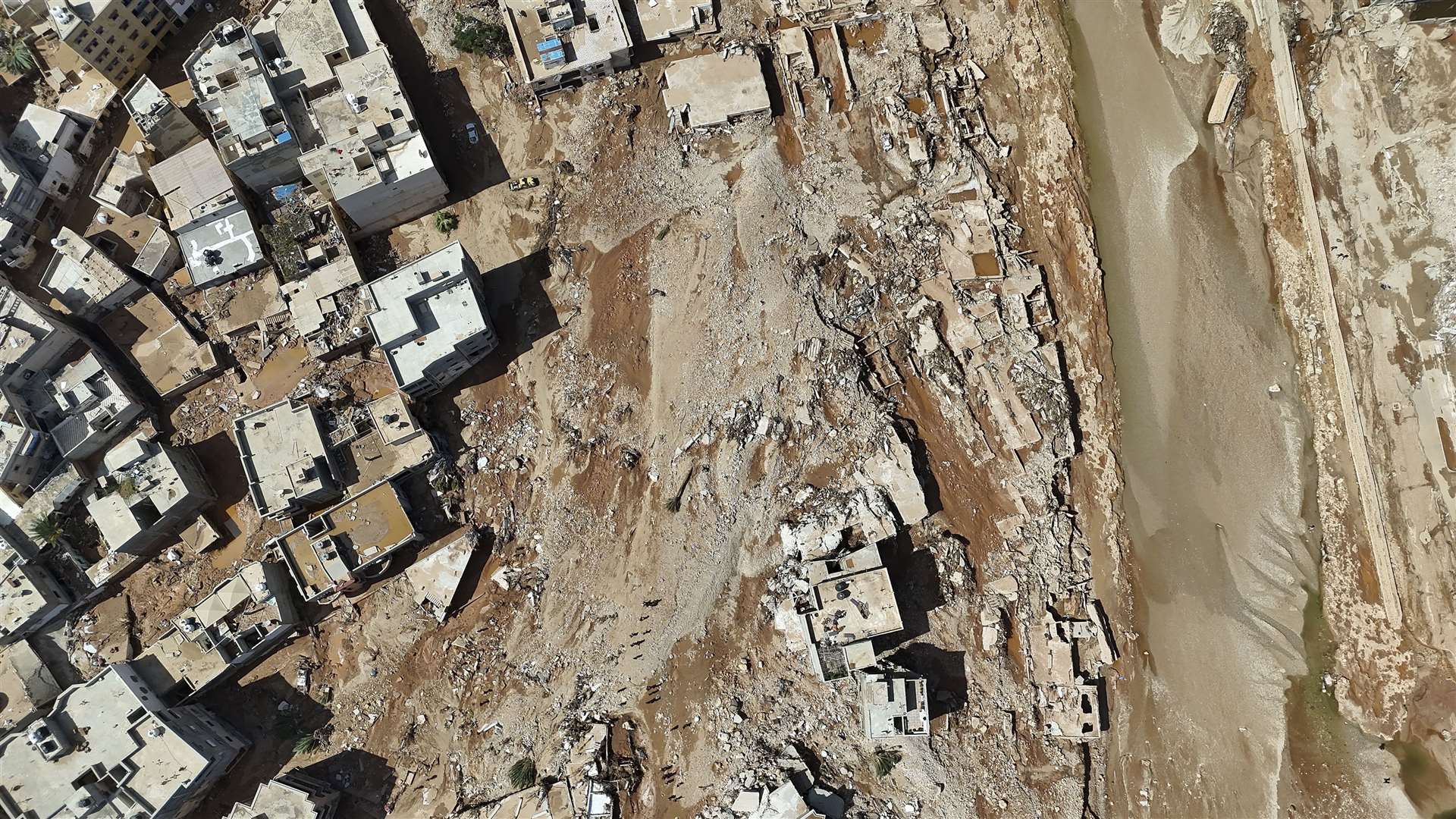 The flooded city of Derna, Libya (Muhammad J Elalwany/AP)