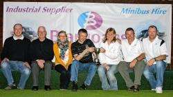 Pictured after the Blargoans-sponsored Construction triples cup are runners-up Brian Mutch, Ricky McMahon, Lynne Swanson, Blargoans representative Harry Cormack and winners Lorna McDermid, Douglas Fraser and Brian Cormack.