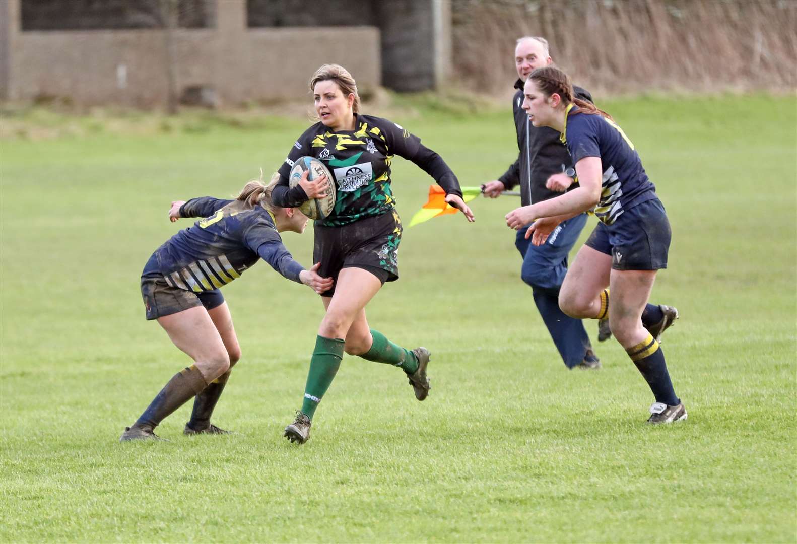 Lauren Gunn escapes from a tackle before going on to score a try during the Krakens' 116-0 thrashing of Dundee Valkyries 2nd XV. Picture: James Gunn