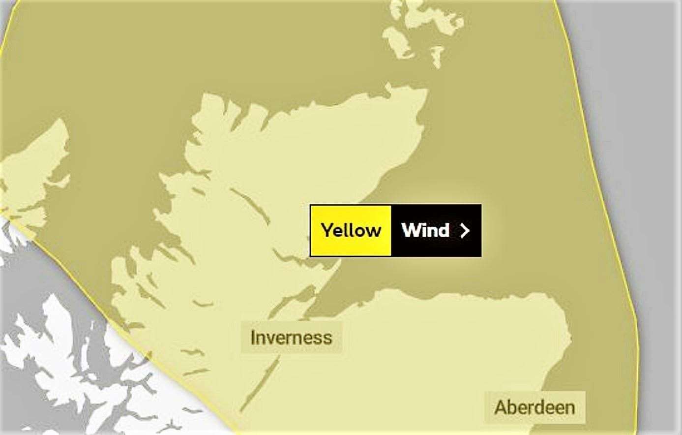Met Office map with Yellow Warning of wind for Tuesday.