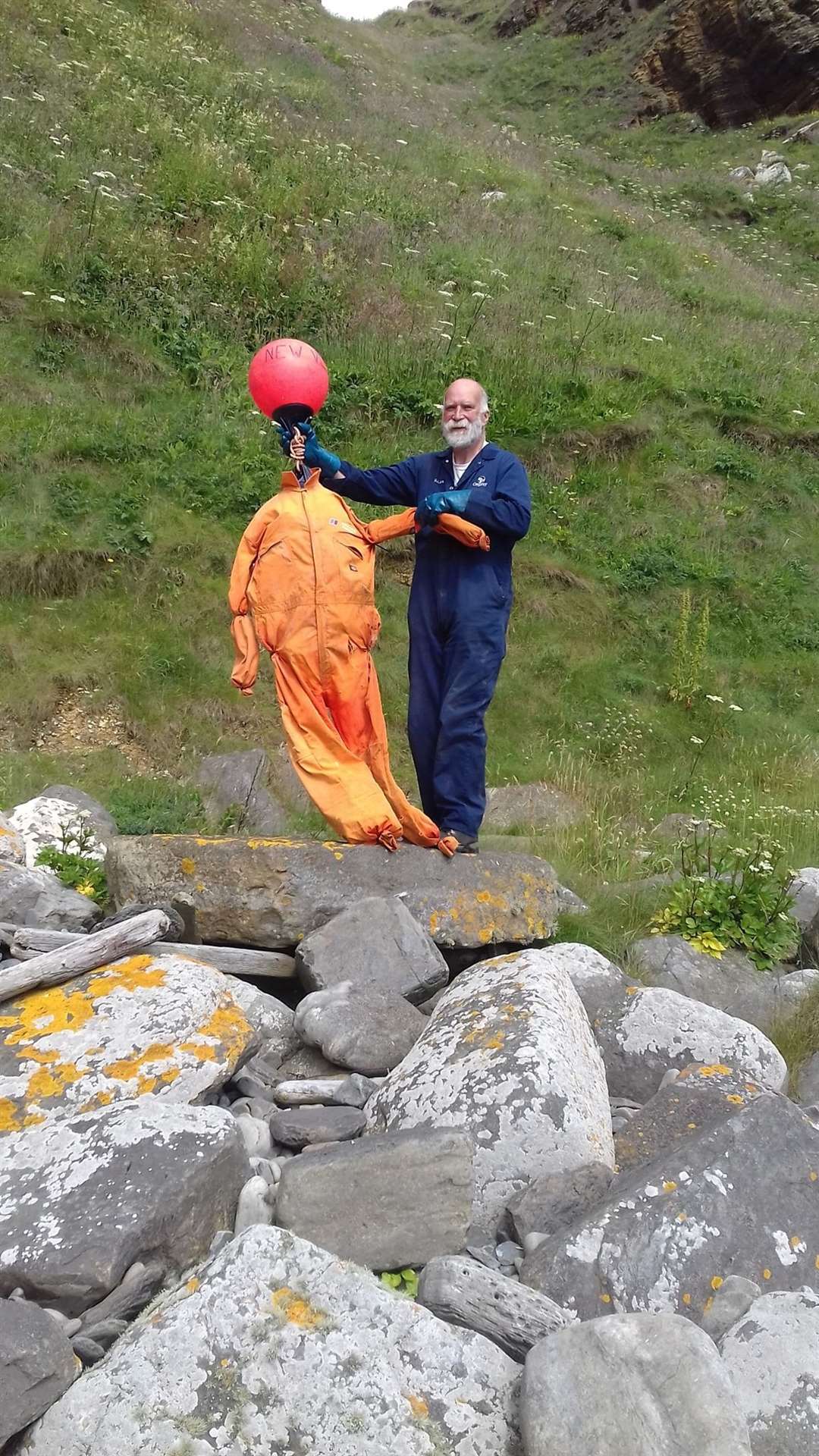 Dorcas Sinclair said: 'We think this was a man overboard practice dummy, gave us a bit of a fright when we saw it laying in the rocks at Clyth.'