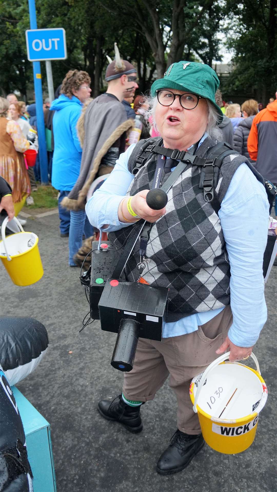 Ann Bremner from Thrumster appears as Groat reporter David G Scott and meets the man himself at Wick's Gala Week parade.